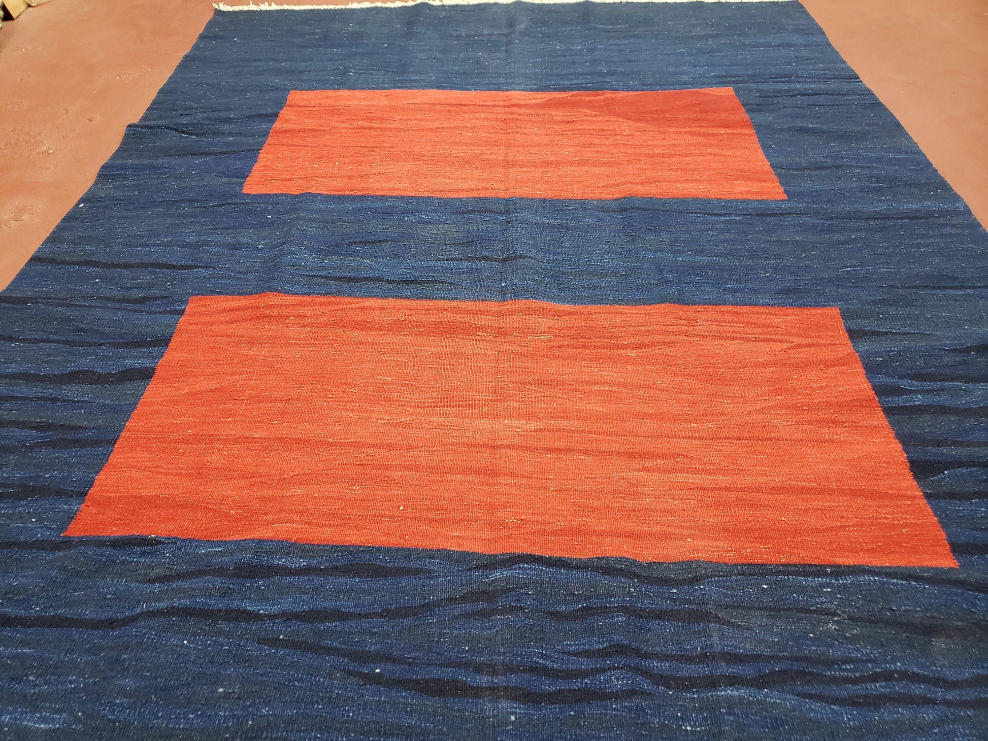 Blue and Red Turkish Kilim Rug, New 6x9 - 7x10 Flatweave Area Rugs, Hand Woven, Wool Handmade Oriental Kilim Abstract Modern Boho, Minimal - Nuvé