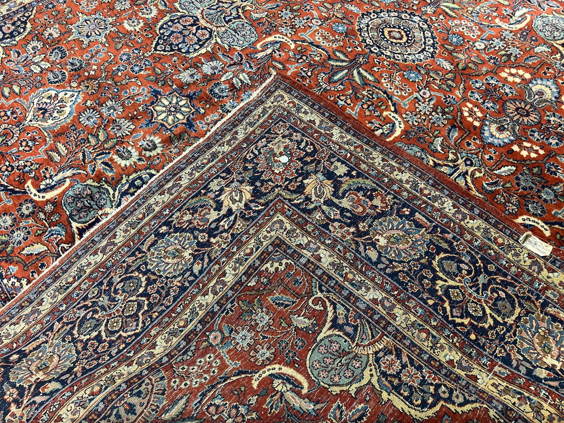 Persian Sarouk Rug 9x12, Red and Dark Blue Floral Allover Antique Persian Carpet, Handmade Wool Qazvin Rug - Nuvé