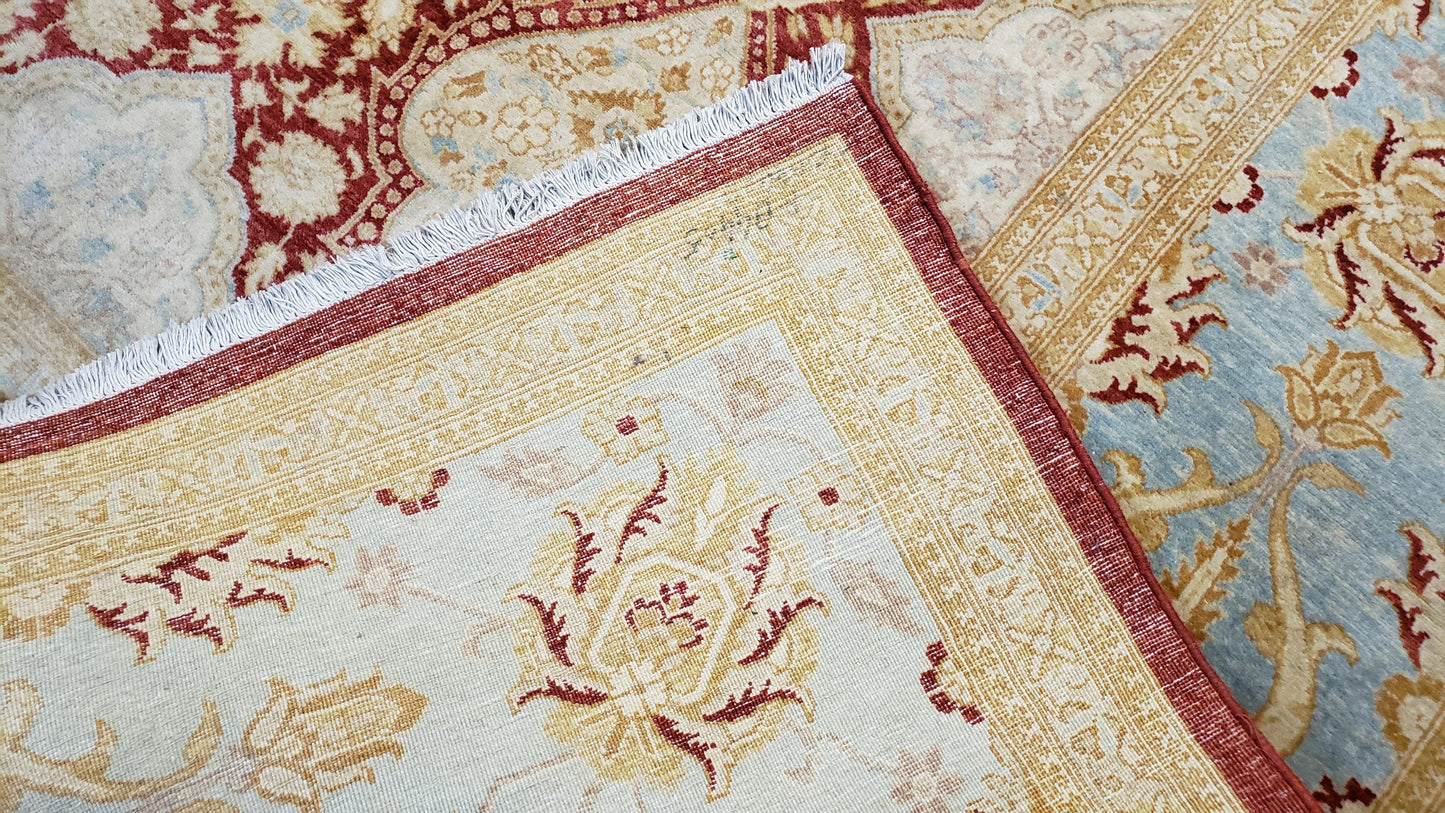 9x12 Peshawar Rug Pakistani Oriental Carpet Sky Blue and Red Wool Vintage Master Bedroom Rug Hand-Knotted Living Room Rug Dining Room Rug - Nuvé