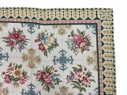 Hand-Knotted Needlepoint Carpet 6x9, Ivory/Cream Background, Colorful Flowers, Yellow Border, Aubusson Rug 6 x 9, New, Handmade - Nuvé