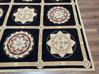 Large Needlepoint Rug 10x13, Panel Design, Black and Beige, Wool Needlepoint Carpet 10 x 13, English Garden, Handwoven Area Rug, Living Room - Nuvé