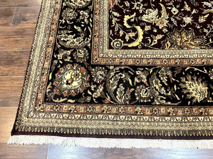 Indo Persian Rug 10x14, Floral Allover, Handmade Vintage Wool Rug, Dark Maroon/Plum and Black - Nuvé