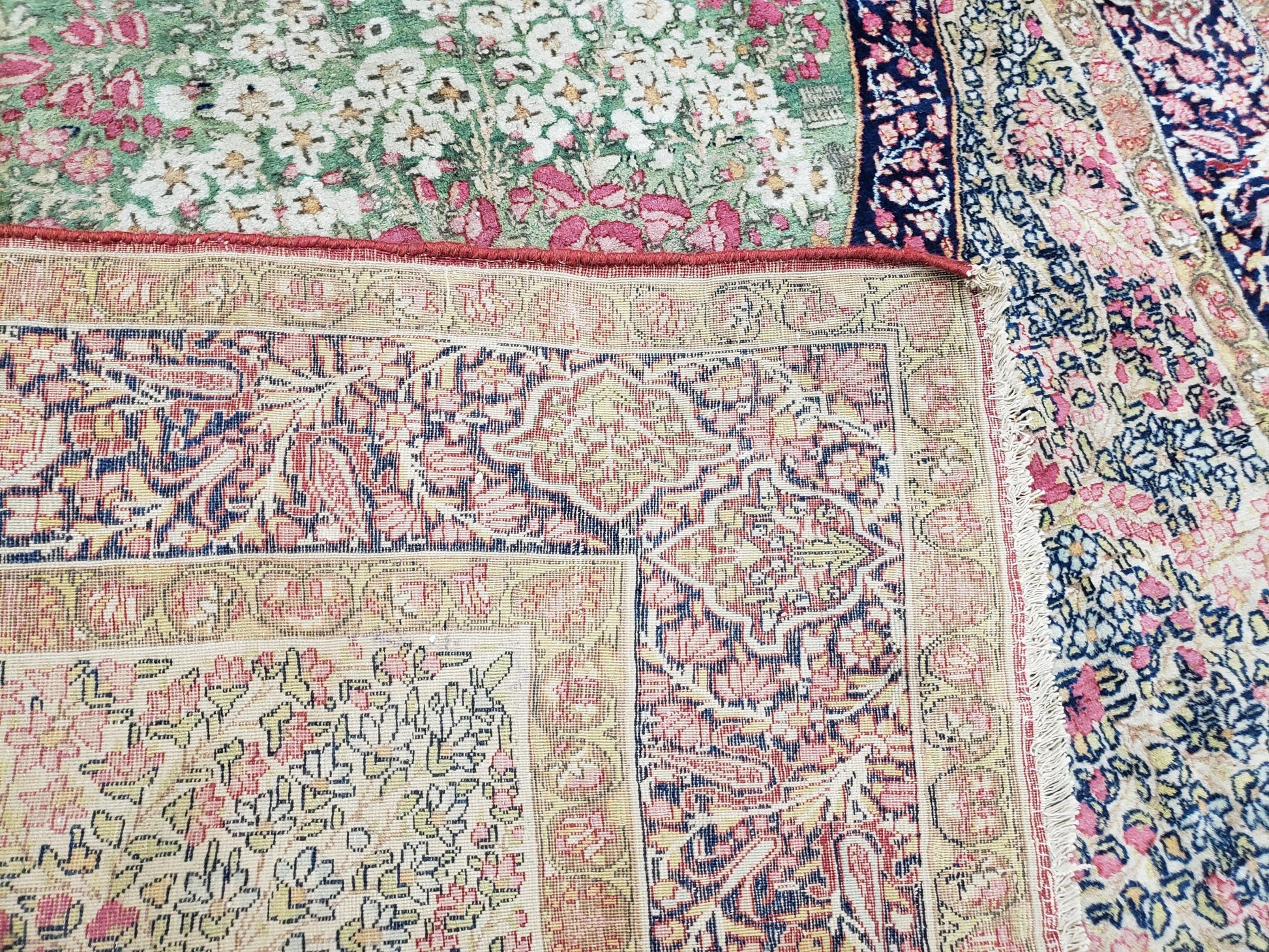 Antique Persian Kirman Rug 4.4 x 7.5, Highly Collectible, Late 19th Early 20th Century Rug, Millefleurs, Cows, Wool Hand Knotted, Pictorial - Nuvé