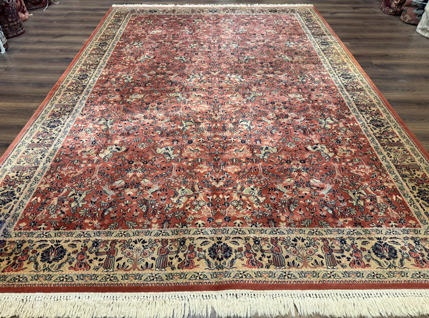 Persian Area Rug 8 x 11.6, Wool, Royal Hunting Scene, Vintage Couristan Rug, Red, Allover Pattern, Belgium Power Loomed - Nuvé