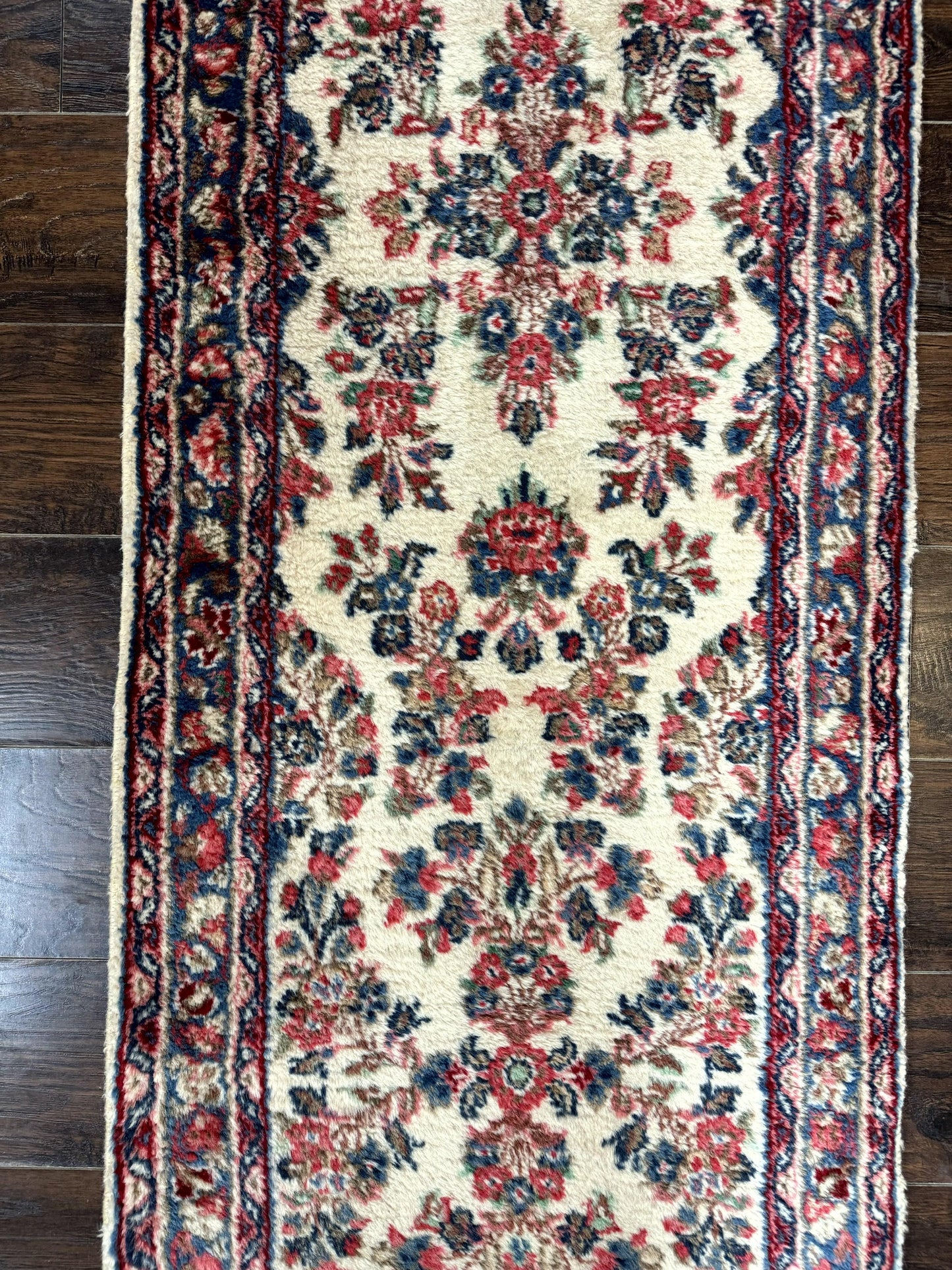 Persian Sarouk Runner Rug 2.4 x 21, Handmade Wool Floral Runner Rug for Hallway, 21ft Runner, Ivory - Nuvé