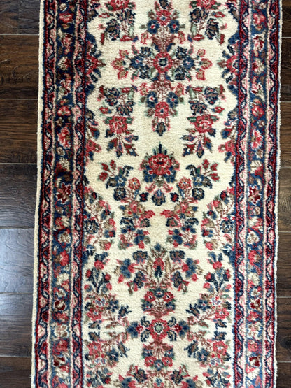 Persian Sarouk Runner Rug 2.4 x 21, Handmade Wool Floral Runner Rug for Hallway, 21ft Runner, Ivory - Nuvé