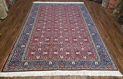 Vintage Turkish Sivas Area Rug 6.5 x 9.5, Wool Hand-Knotted Red & Midnight Blue Allover Floral Pattern Oriental Carpet, 6x9 Traditional Rug - Nuvé