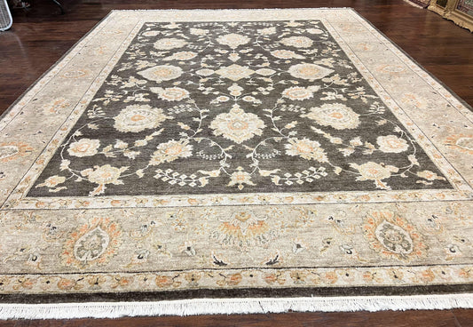 Indo Persian Rug 9x12, Sultanabad Indian Carpet, Dark Brown, Hand Knotted Vintage Wool Rug - Nuvé