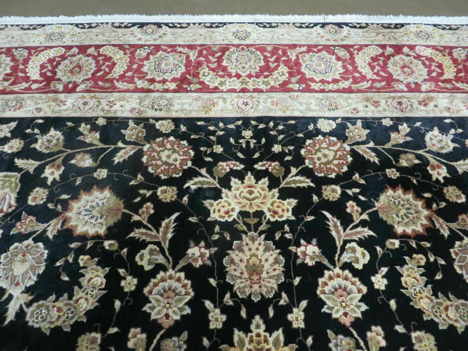 9' X 12' Vintage Handmade Fine Chinese Oriental Floral Wool Rug Silk Black - Nuvé