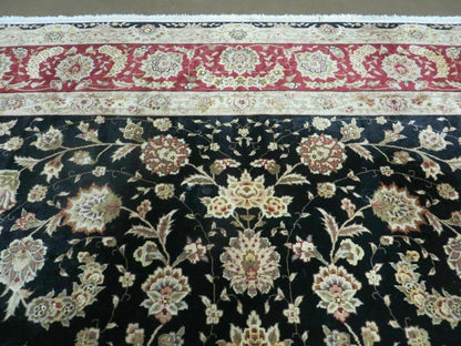 9' X 12' Vintage Handmade Fine Chinese Oriental Floral Wool Rug Silk Black - Nuvé
