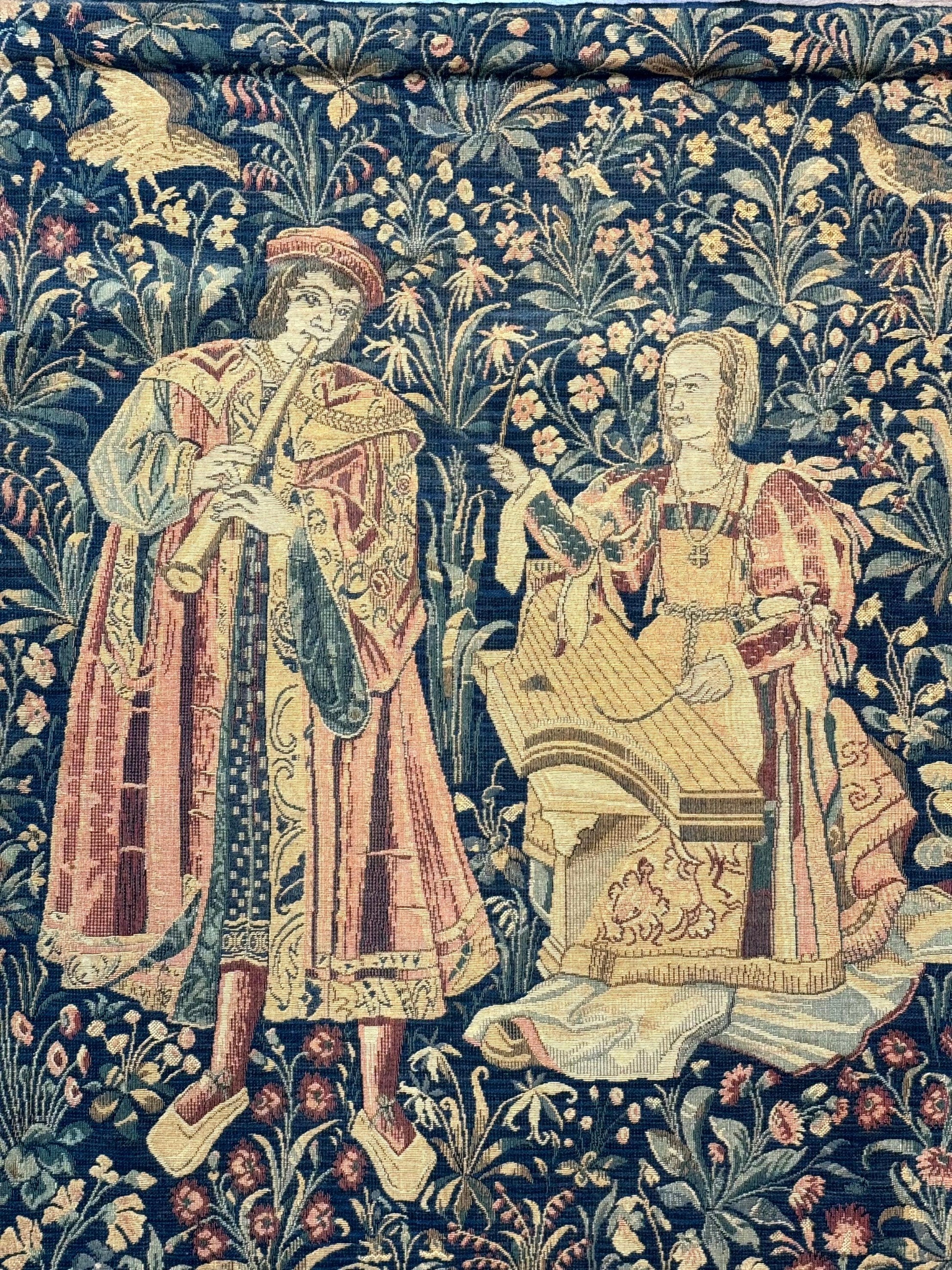 Vintage Belgium Tapestry 2x3 with Red, European Design, Flemish Tapestry - Nuvé