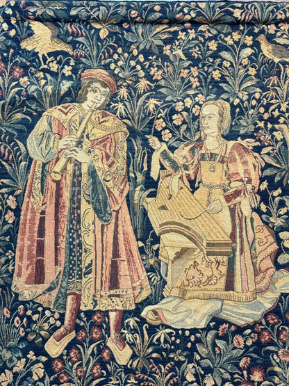 Vintage Belgium Tapestry 2x3 with Red, European Design, Flemish Tapestry - Nuvé