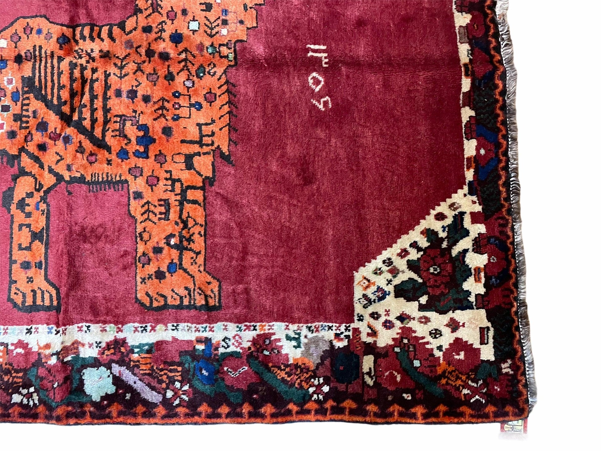 5 X 6 Handmade Rug Zagros Quality Wool Rug Lion Organic Dyes Red Leopard Tribal - Nuvé
