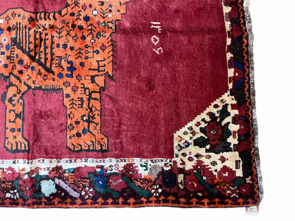 5 X 6 Handmade Rug Zagros Quality Wool Rug Lion Organic Dyes Red Leopard Tribal - Nuvé