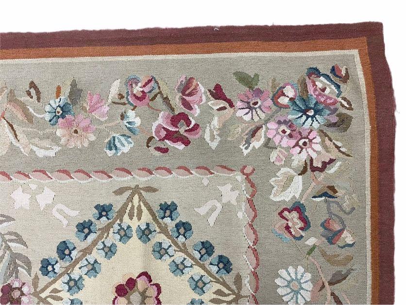 9x13 Needlepoint Carpet, French Design Rug, Hand-Knotted, Brand New Needlepoint Rug 9 x 13, English French European Style, Beige Floral - Nuvé