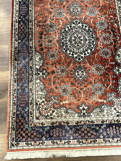 Turkish Silk Runner Rug 3x8, Short Runner Rug, Red, Floral Medallions, Very Fine 360 KPSI, 3 x 8 Runner - Nuvé