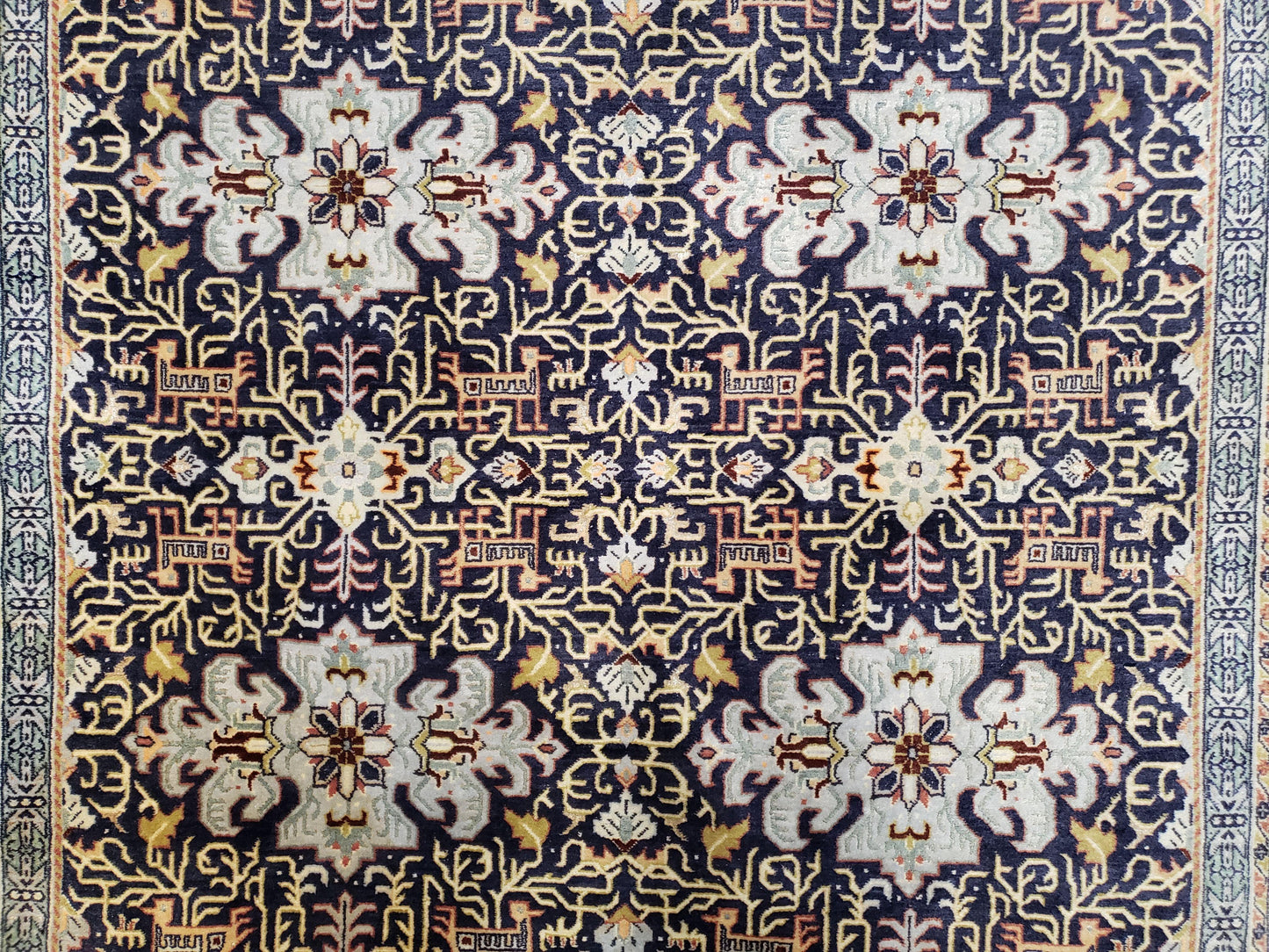 Navy Blue Persian Kashan Rug, Hand-Knotted, Wool, 4' 8" x 7' 4", Pair B - Nuvé