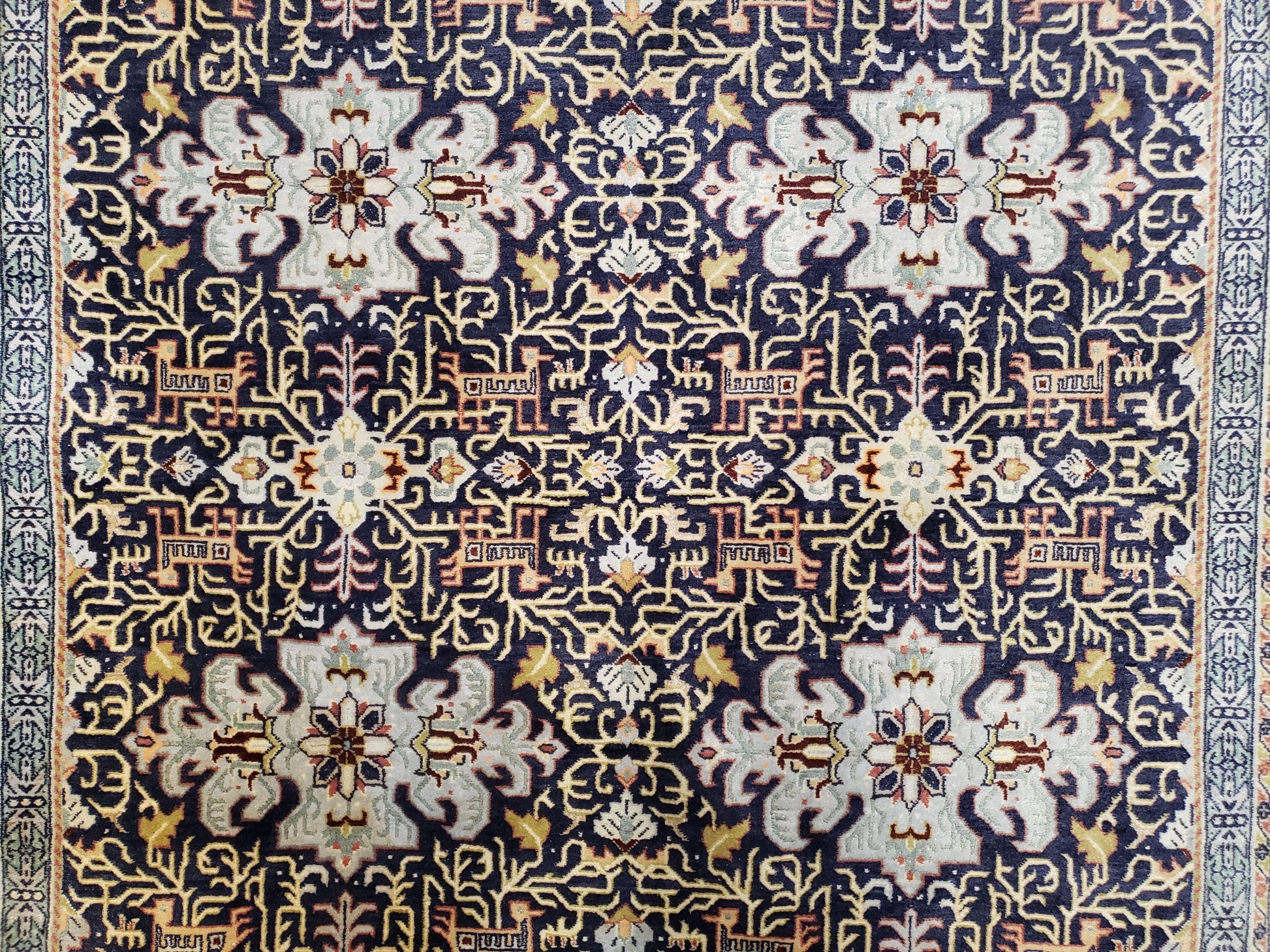 Navy Blue Persian Kashan Rug, Hand-Knotted, Wool, 4' 8" x 7' 4", Pair B - Nuvé