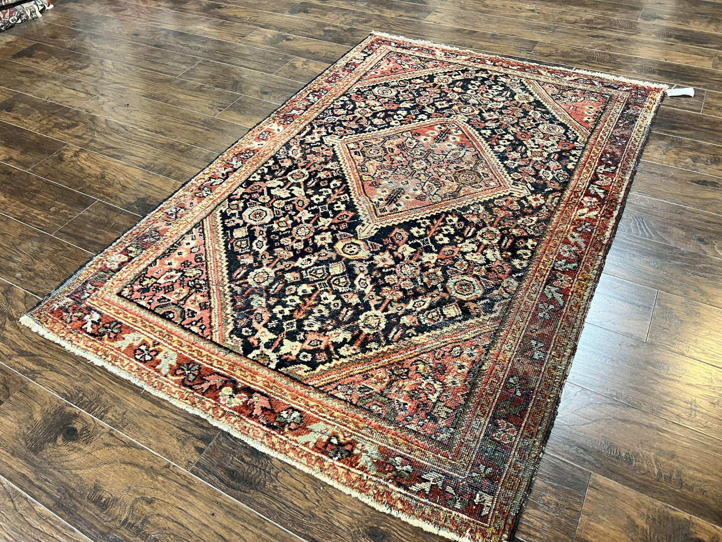 Antique Persian Mahal Rug 4x7, Wool Hand Knotted Tribal Geometric Carpet - Nuvé