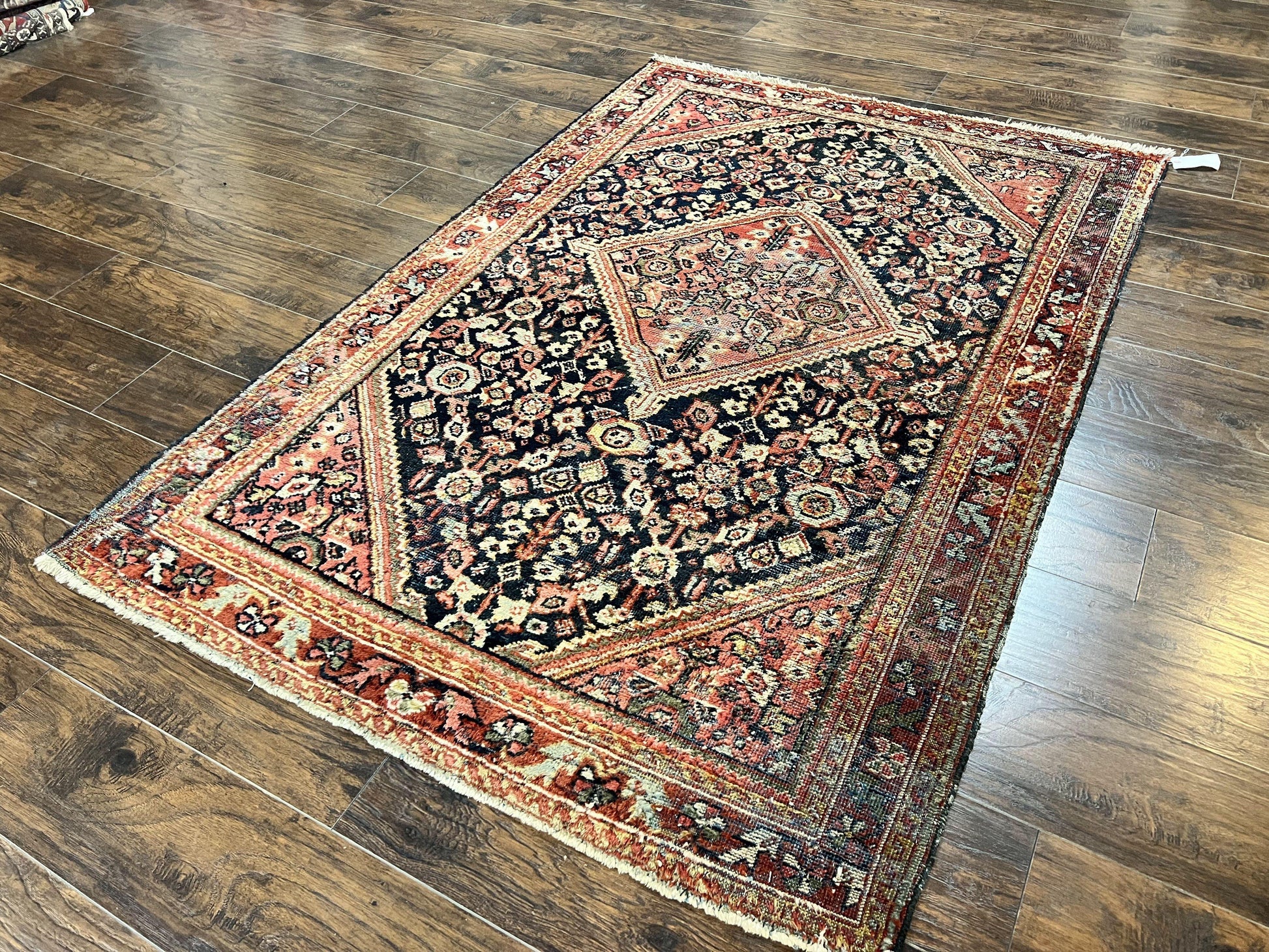 Antique Persian Mahal Rug 4x7, Wool Hand Knotted Tribal Geometric Carpet - Nuvé