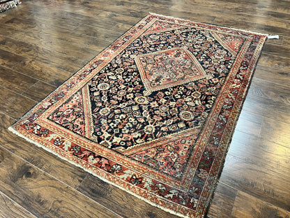 Antique Persian Mahal Rug 4x7, Wool Hand Knotted Tribal Geometric Carpet - Nuvé