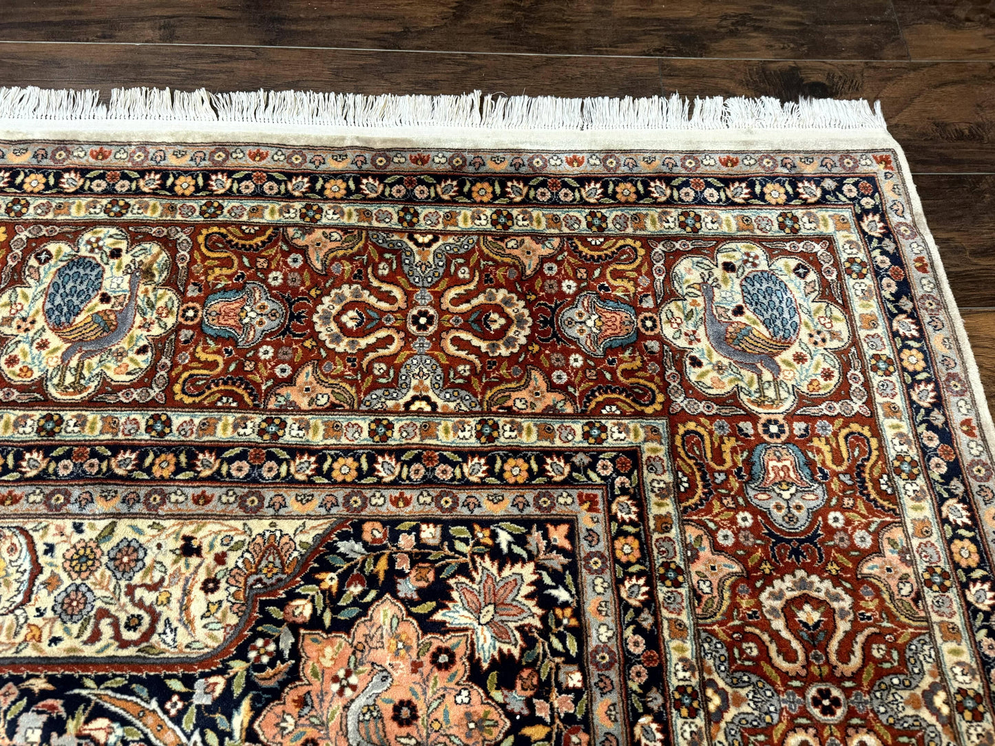 Wonderful Pak Persian Rug 9x12, Very Fine 260 KPSI, Floral Peacocks, Handmade Vintage Wool Rug - Nuvé