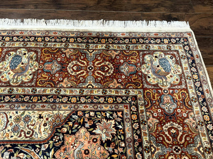 Wonderful Pak Persian Rug 9x12, Very Fine 260 KPSI, Floral Peacocks, Handmade Vintage Wool Rug - Nuvé