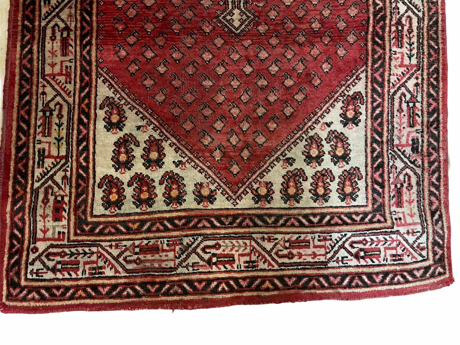 4 X 6.5 Antique Handmade Wool Rug Paisley Boteh Design Tribal Rug Red Ivory - Nuvé