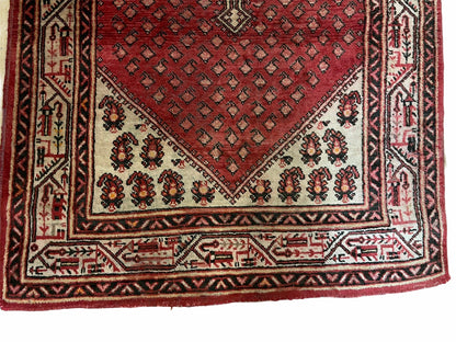 4 X 6.5 Antique Handmade Wool Rug Paisley Boteh Design Tribal Rug Red Ivory - Nuvé