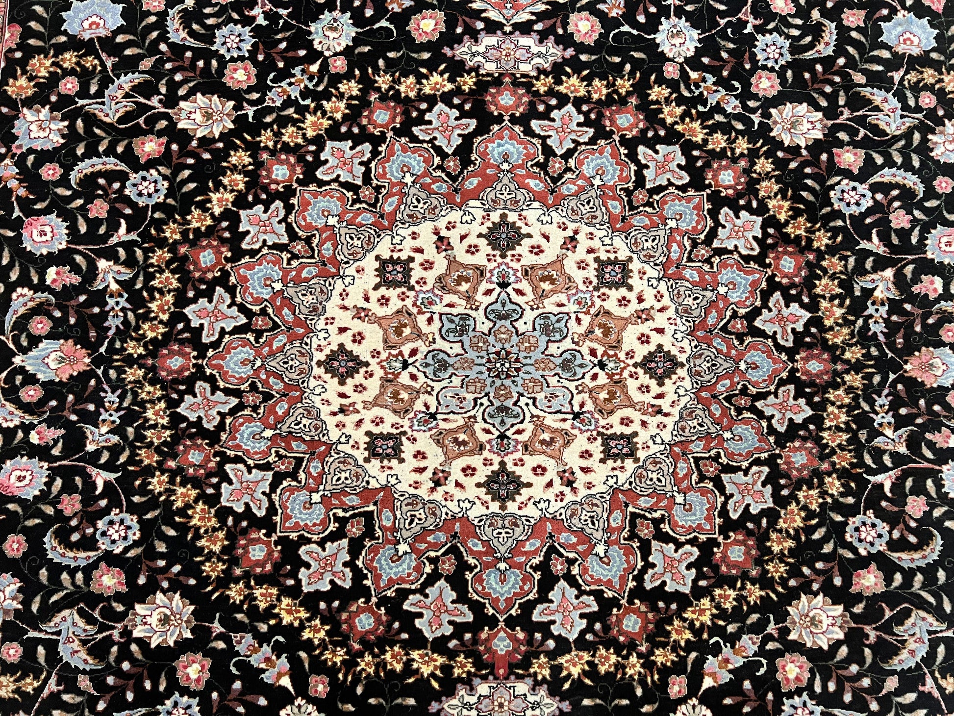Marvelous Persian Tabriz Rug 7x10 ft, Super Fine 50 Raj, 300+ KPSI, Black and Rust Red, Floral Medallion Handmade Wool Oriental Carpet, Top Quality - Nuvé