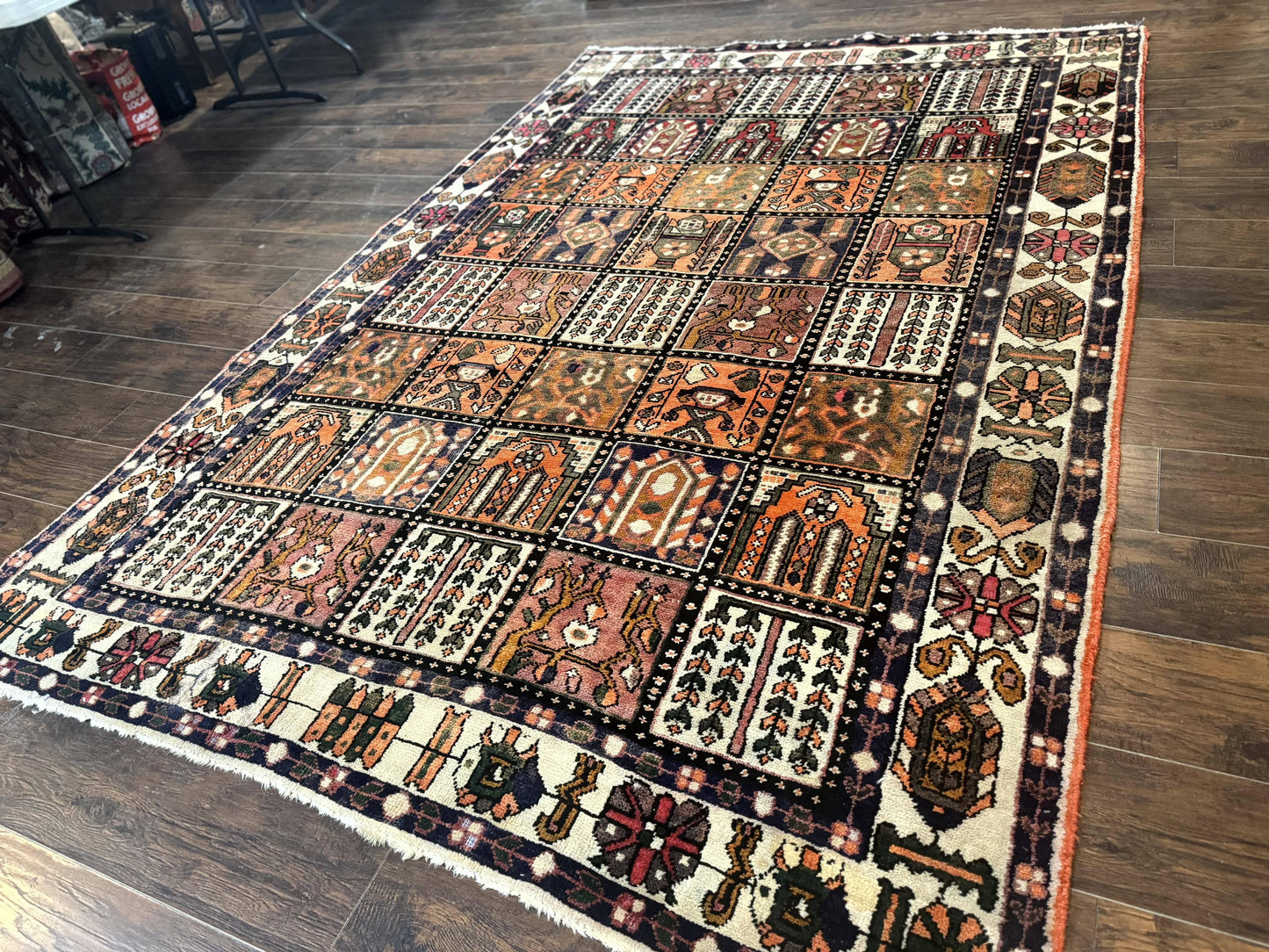 Persian Bakhtiari Tribal Rug 7x10, Panel Design, Semi Antique - Nuvé