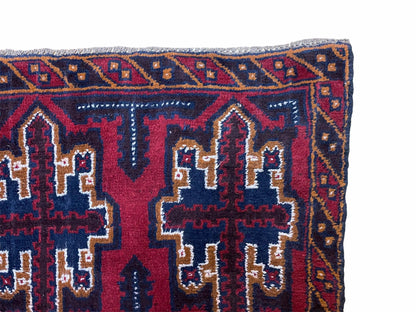 2' 7" X 4' 6" Vintage Handmade Tribal Wool Rug Balouchi Rug Afghan Rug Red Blue