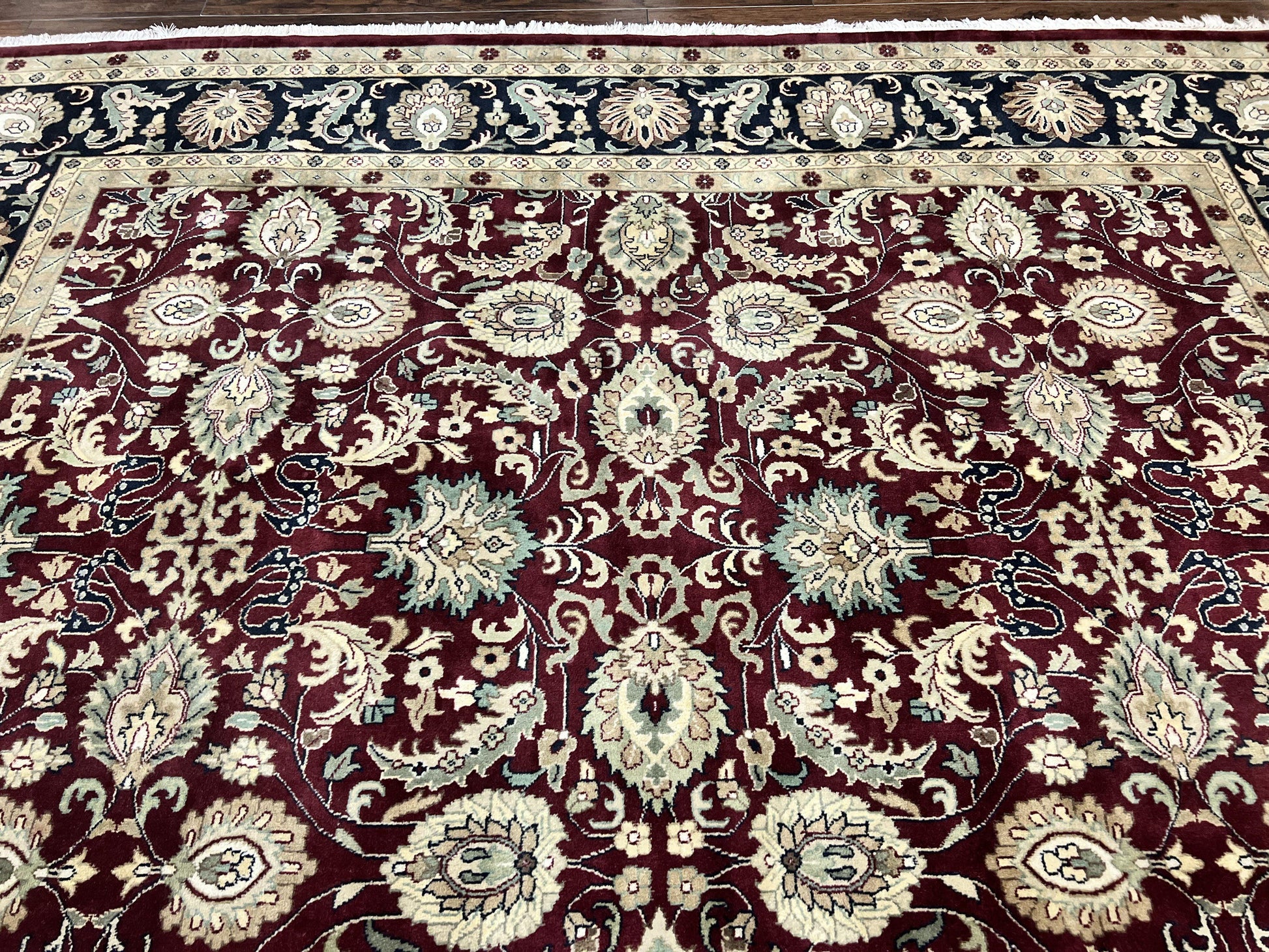Indo Persian Rug 10x14, Floral Allover, Maroon, Handmade Hand Knotted VIntage Wool Rug, Large Oriental Carpet - Nuvé
