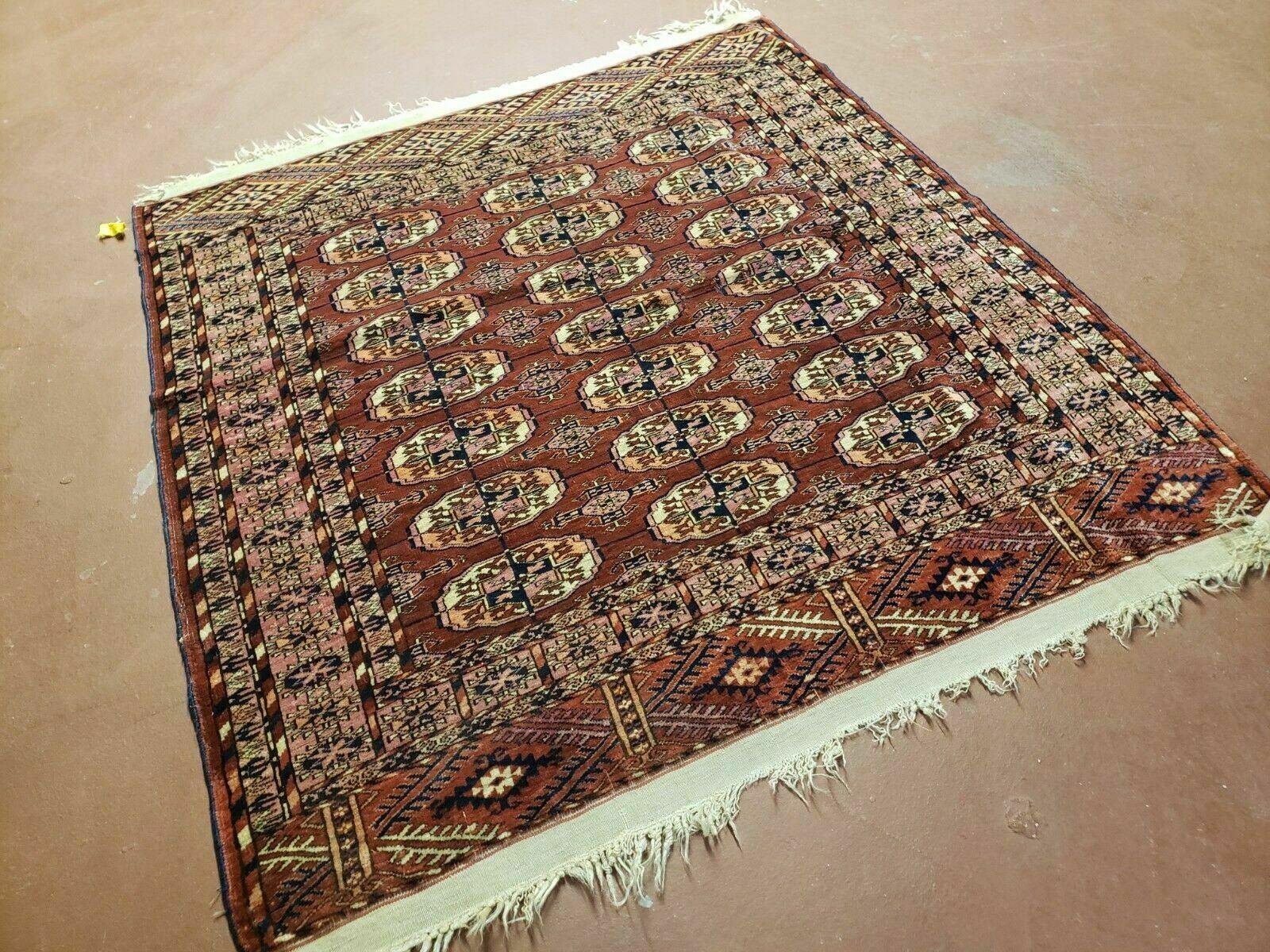 4' X 4' Antique Handmade Turkoman Bokhara Balouch Woven Wool Rug Brick Red Nice - Nuvé