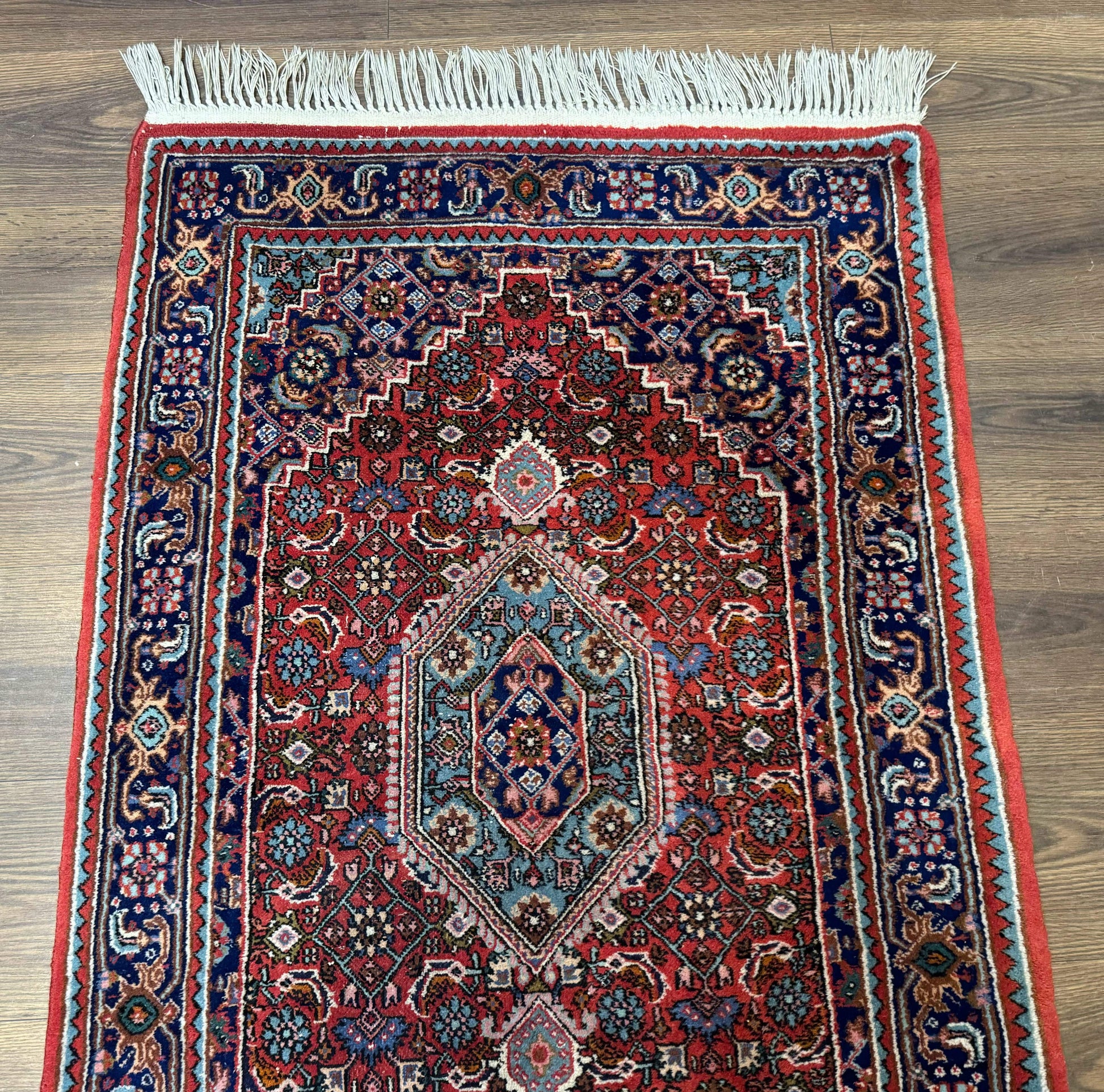 Indo Persian Bidjar Runner Rug 3 x 18.6, Red Navy Blue, Long Runner, Wool Oriental Carpet - Nuvé