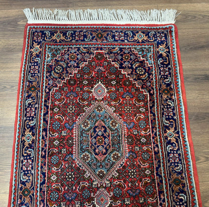 Indo Persian Bidjar Runner Rug 3 x 18.6, Red Navy Blue, Long Runner, Wool Oriental Carpet - Nuvé