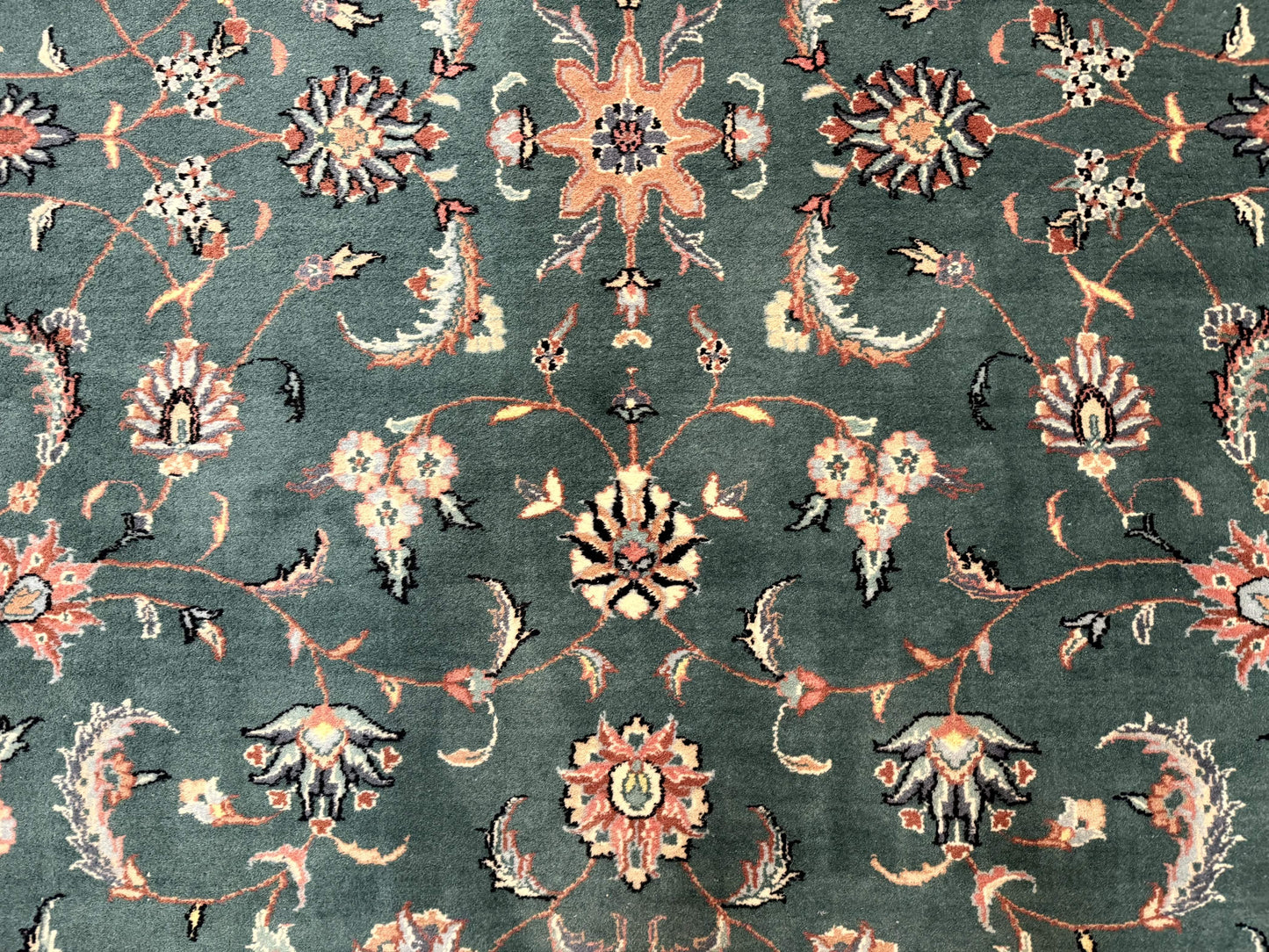 Indo Persian Rug 8x10, Green and Beige Oriental Carpet, Traditional Wool Area Rug, Floral Allover Pattern - Nuvé
