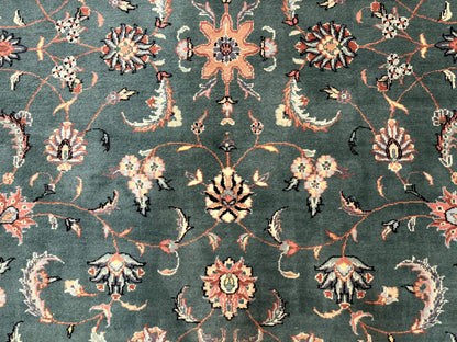 Indo Persian Rug 8x10, Green and Beige Oriental Carpet, Traditional Wool Area Rug, Floral Allover Pattern - Nuvé