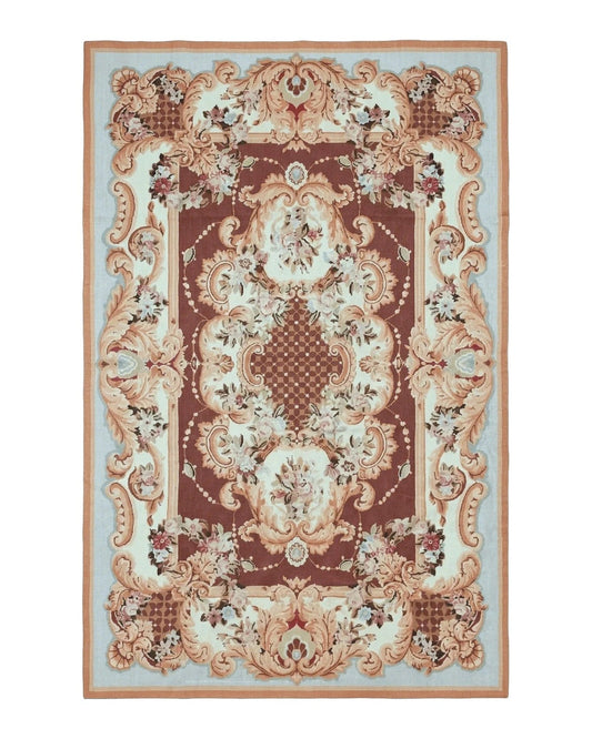 Vintage Needlepoint Rug 6x9, Aubusson Rug, Flatweave Wool Elegant Carpet, Medium Size, French European Design