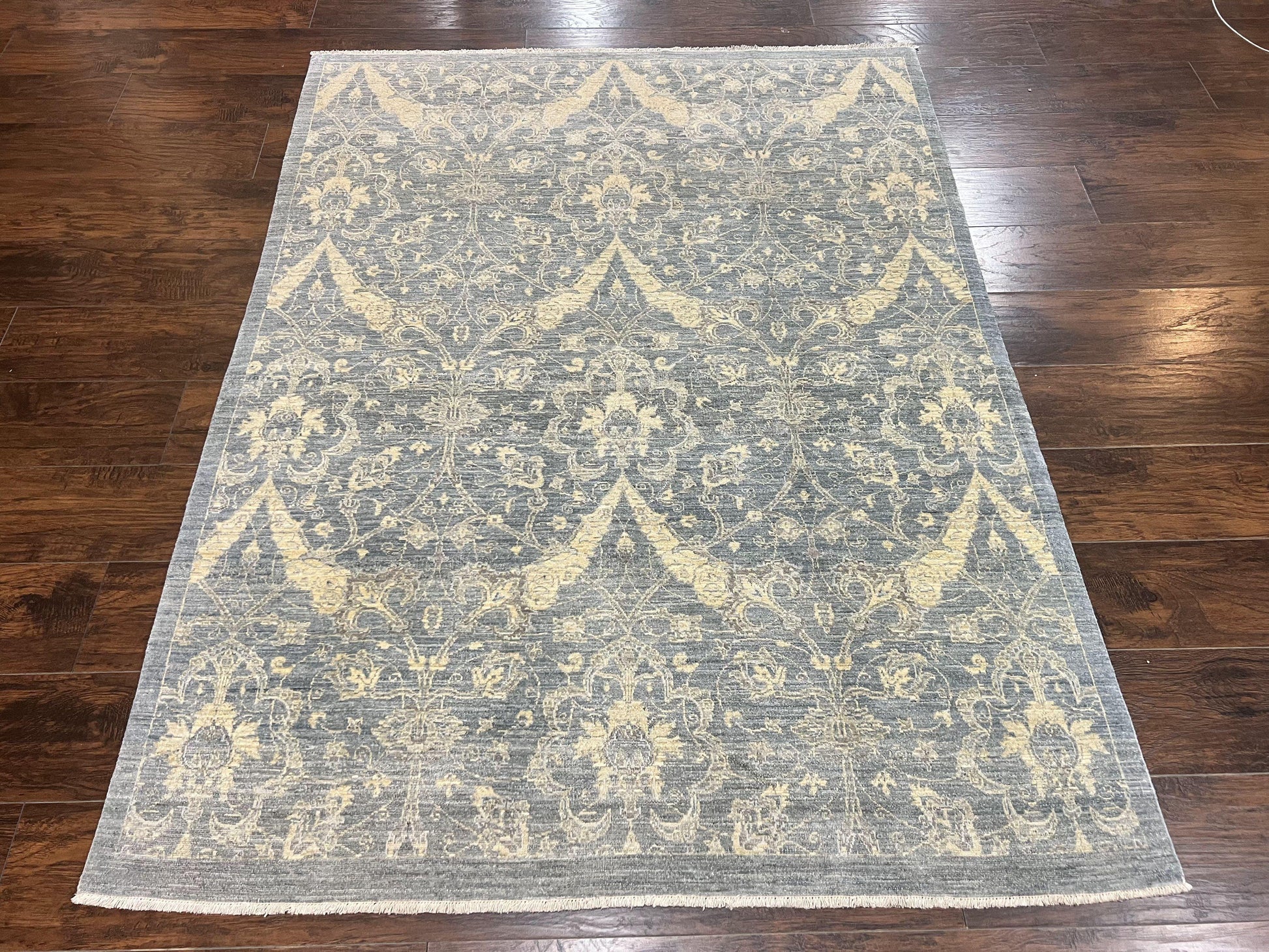 Contemporary Pakistani Rug 5 x 6.6, Handmade Floral Wool Rug, Spanish Pattern - Nuvé
