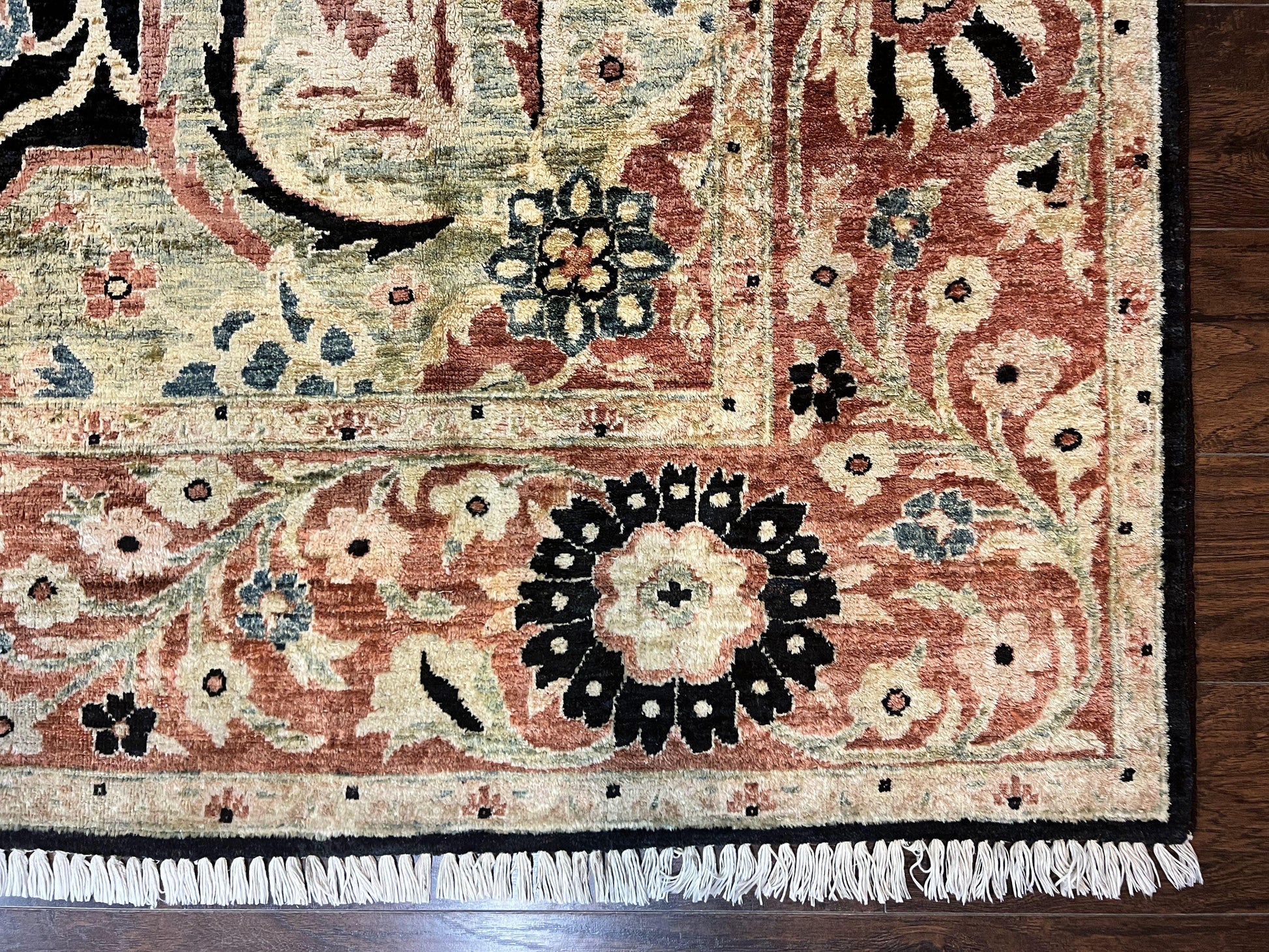 Pak Persian Rug 8x10, Pakistani Mahal Sultanabad Carpet, Signature from Master Weaver, Shiny Wool, Black Red Vintage Handmade Medallion Rug - Nuvé