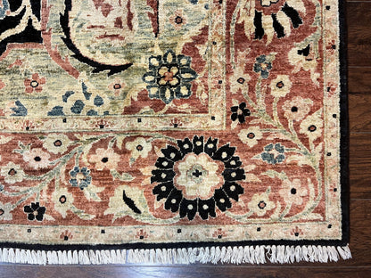 Pak Persian Rug 8x10, Pakistani Mahal Sultanabad Carpet, Signature from Master Weaver, Shiny Wool, Black Red Vintage Handmade Medallion Rug - Nuvé