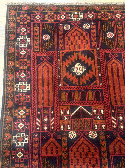 Afghan Rug 3x7, Balouch Carpet, Tribal Rug, Red, New
