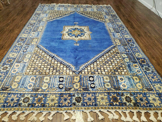 7' X 10' 5" Handmade Moroccan Urban Rabat Wool Carpet Blue Area Rug - Nuvé