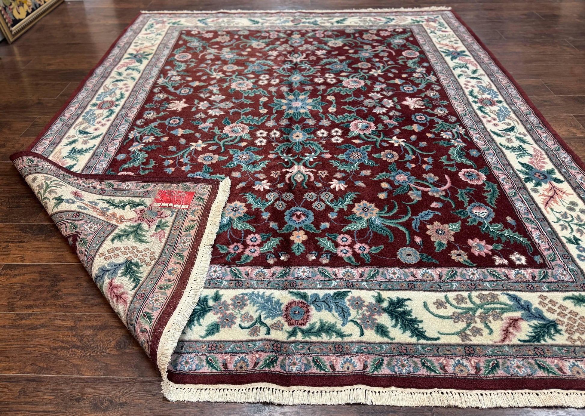 Indo Persian Rug 8x10, Red and Ivory, Floral Allover, Handmade Wool Area Rug - Nuvé