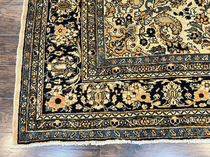 Antique Persian Rug 9x11, Wool Handmade 1920s Oriental Carpet, Persian Hamadan Anjelas Rug, Cream Black, Floral Allover Oriental Rug 9 x 11 Room Sized Rug - Nuvé