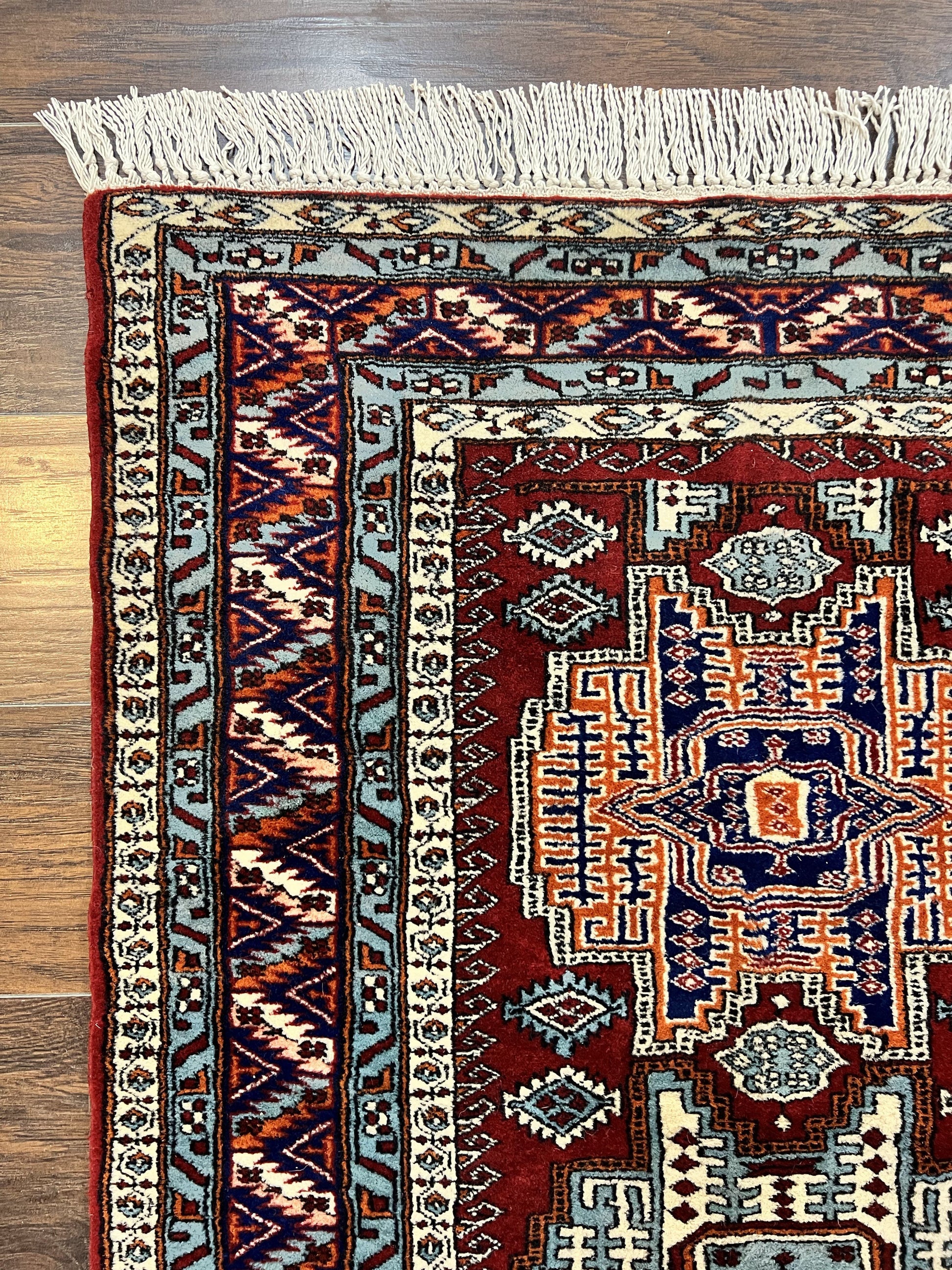Pakistani Rug 3x5 ft, Caucasian Kazak Design, Geometric Rug, Small Vintage Oriental Carpet, Dark Red Vintage Handmade Wool Rug 3 x 5 - Nuvé