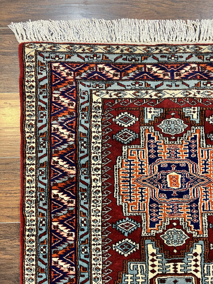 Pakistani Rug 3x5 ft, Caucasian Kazak Design, Geometric Rug, Small Vintage Oriental Carpet, Dark Red Vintage Handmade Wool Rug 3 x 5 - Nuvé