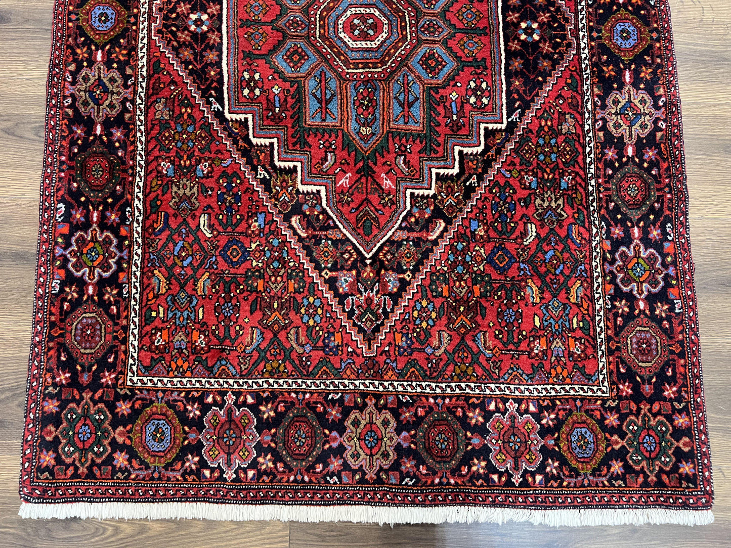 Fine Persian Bidjar Rug 3x5 ft, Ruby Red and Black, Geometric Medallion, Hand Knotted Semi Antique Oriental Bijar Carpet, Wool Area Rug, Tribal Rug - Nuvé