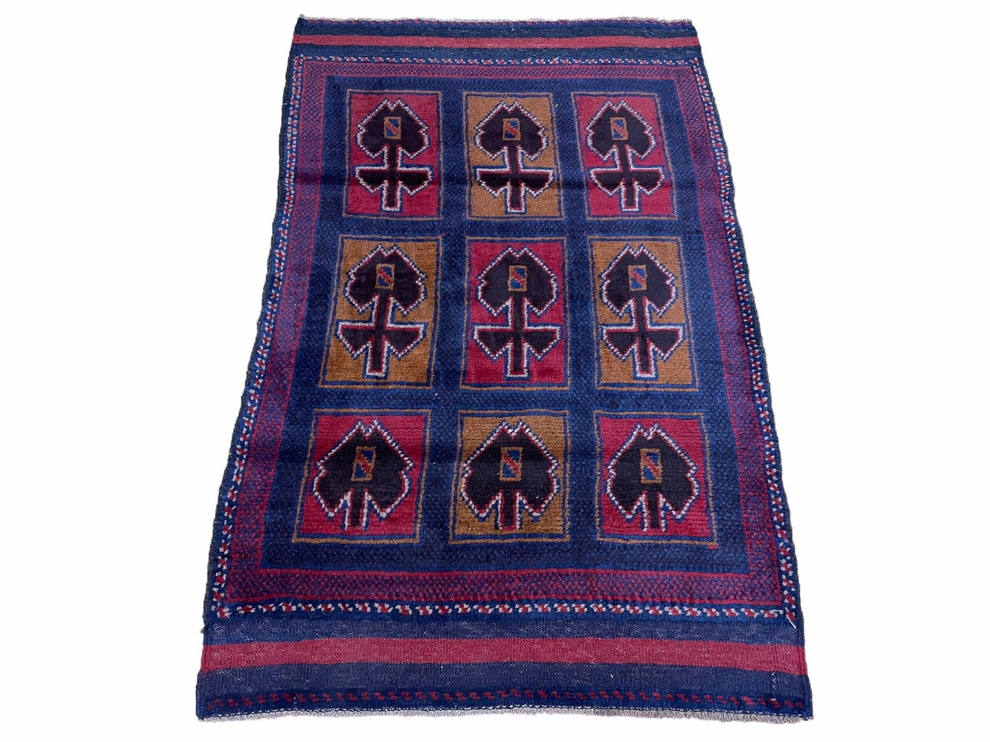 2' 9" X 4' 5" Vintage Handmade Tribal Wool Rug Balouchi Afghan Rug Blue Red 3x5 - Nuvé